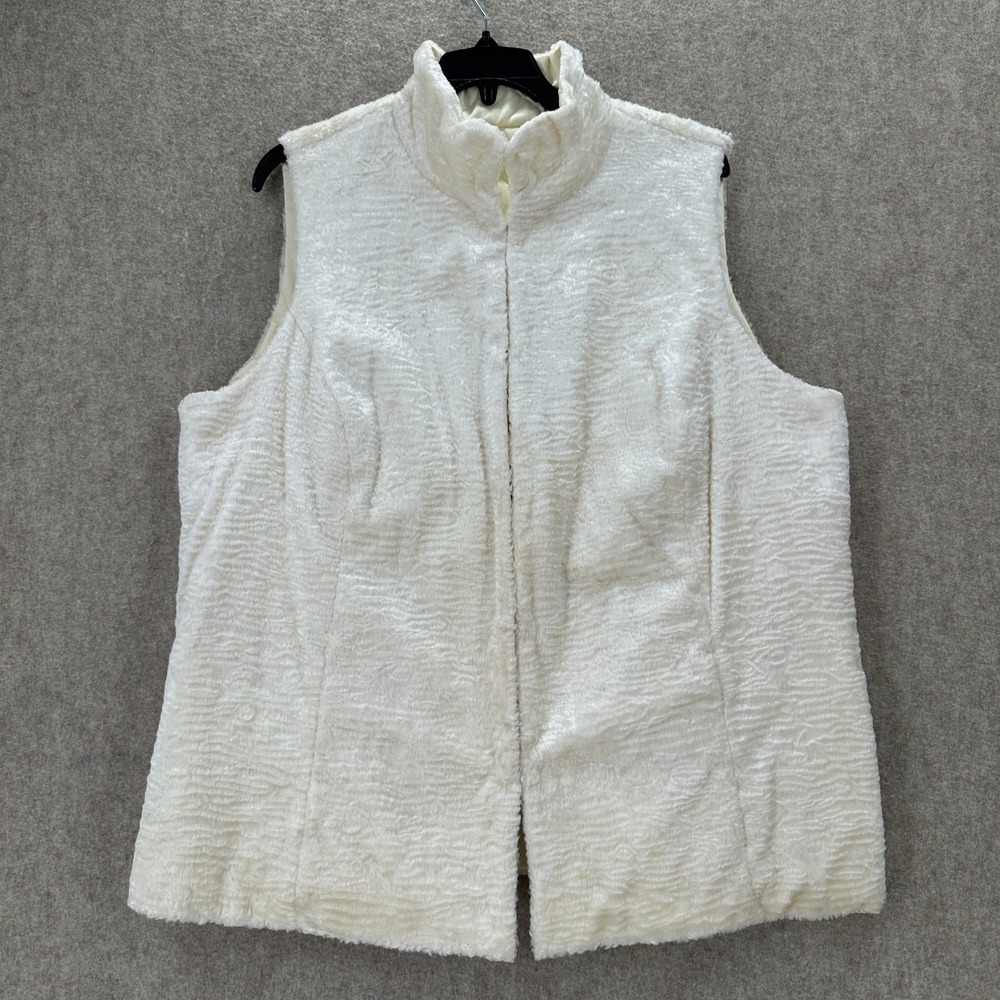 Ralph Lauren Cream Reversible Faux‎ Fur Quilted Vest Stand Collar Clip Front 1X